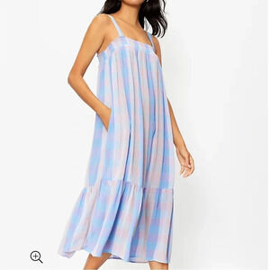 NWT Loft Petites Plaid Smocked Pocket Midi Sleeveless Dress XSP